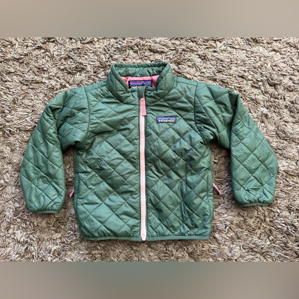 Patagonia Baby Nano Puff Toddler Green and Pink Lightweight Jacket 2T